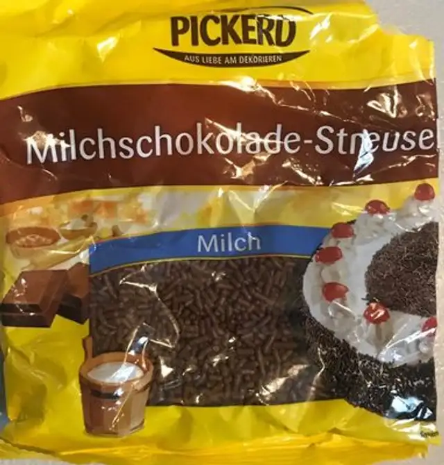 Pickerd Dekor, Milchschokolade Streusel ingredients label