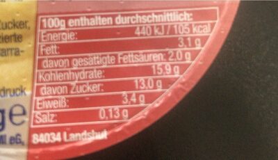 Grießdesert nutrition facts table