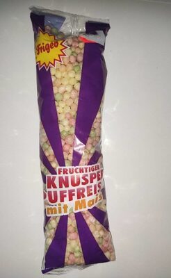 Fruchtiger Knusperpuffreis mit Mais front packaging