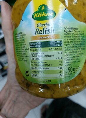 Gherkin Relish ingredients label