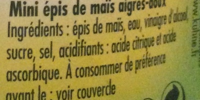 Mini épis de maïs ingredients label