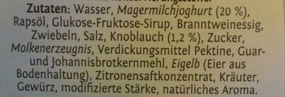 Joghurt & Knoblauch Dressing ingredients label