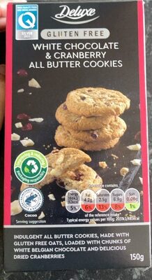 Deluxe White Chocolate & Cranberry all butter cookies front packaging
