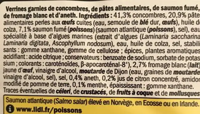 Verrine saumon fumé ingredients label
