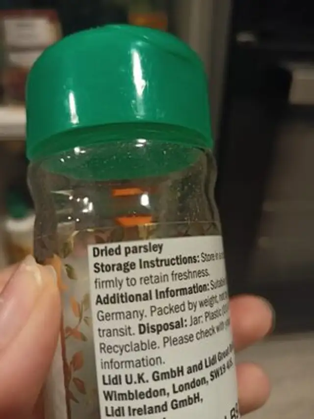 parsely ingredients label