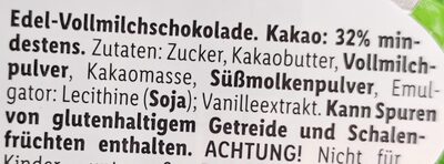 Edel-Vollmilchschokolade ingredients label
