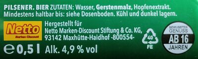 Schloss Pilsener ingredients label