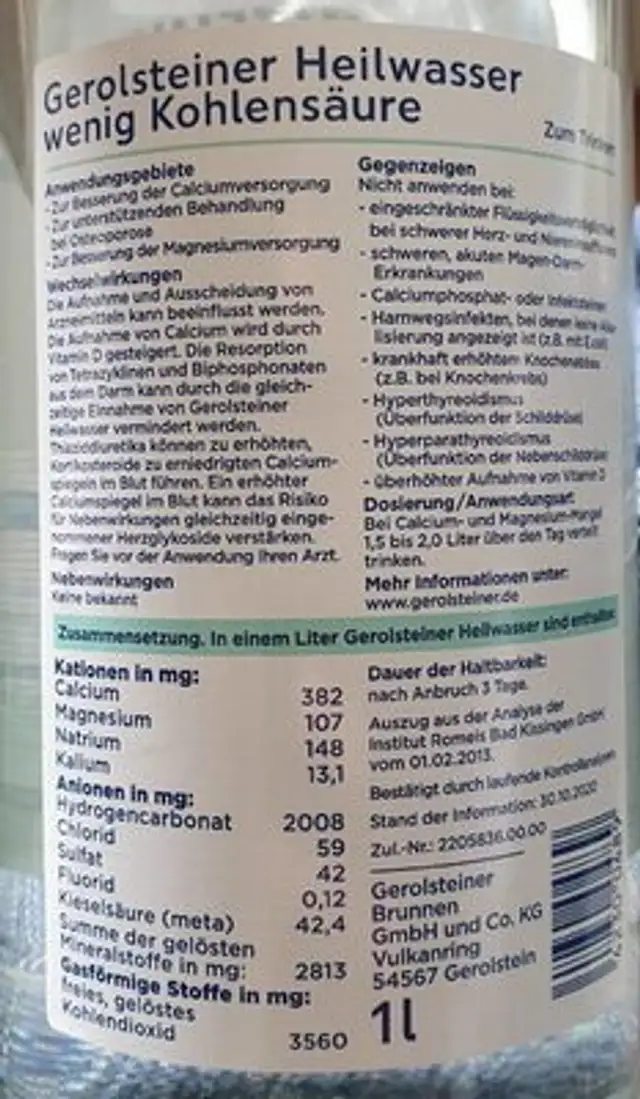 Heilwasser nutrition facts table