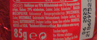 KitKat Schokoladenweihnachtsmann ingredients label