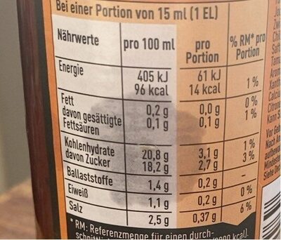 Salsa mit Tomate & Paprika nutrition facts table