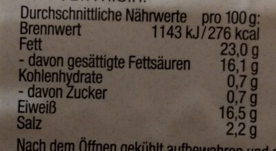 Feta nutrition facts table