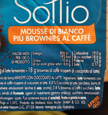Mix Soffio Mousse Bianco Più Brownies Al Caffè ingredients label