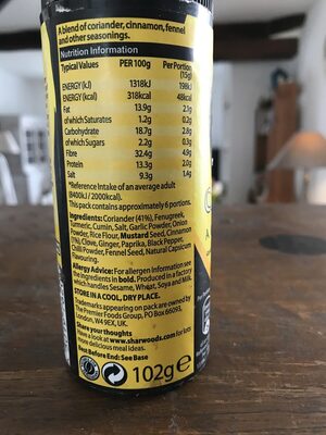 Sharwood's Mild Curry Powder 102G ingredients label