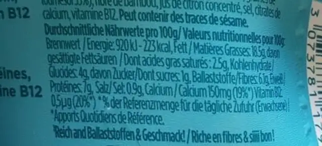 nurishh nutrition facts table