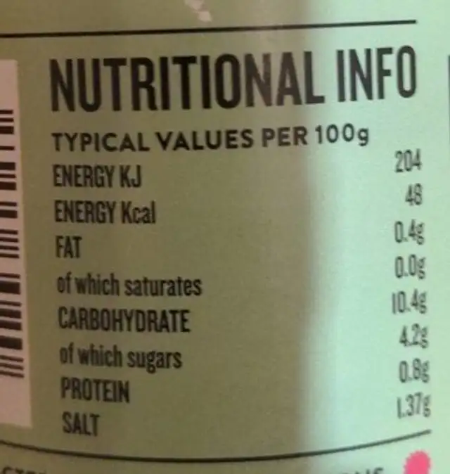 Original Piccalilli nutrition facts table