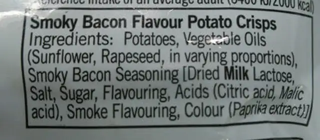 Walkers smoky bacon crisps ingredients label
