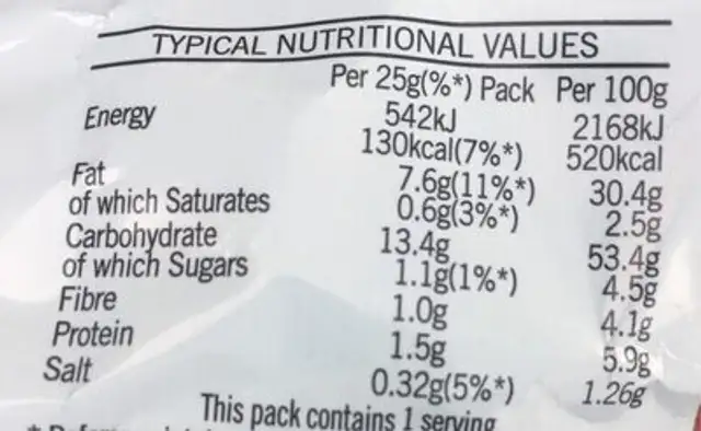 Walkers smoky bacon crisps nutrition facts table