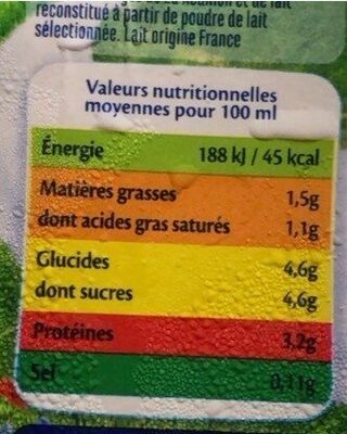 Lait demi-écrémé nutrition facts table