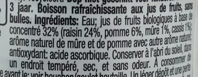 Honest kids bio ingredients label