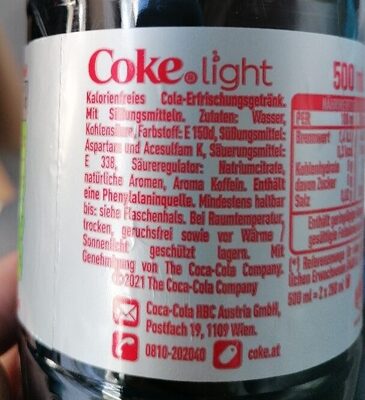 Coca Cola light ingredients label
