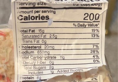 Seafood salad nutrition facts table