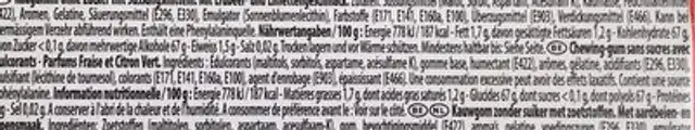 Fusion Strawberry & Lime 22 g ingredients label
