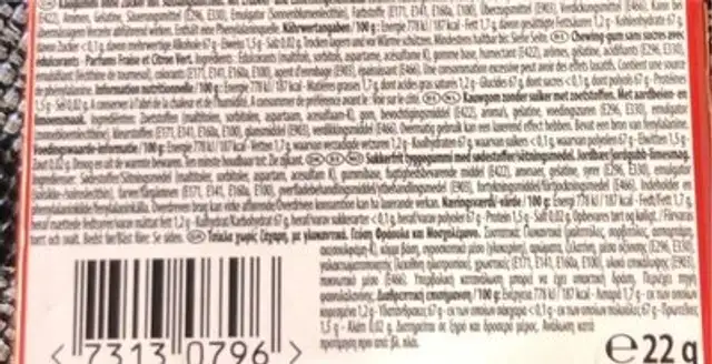 Fusion Strawberry & Lime 22 g nutrition facts table