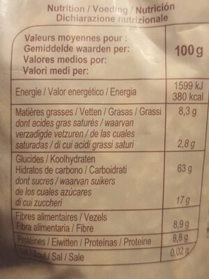 Muesli 35% noix et graines nutrition facts table