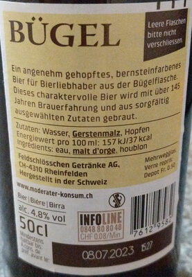 Feldschlösschen Bügel ingredients label