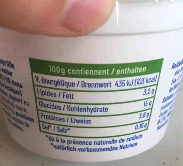 Yogurt myrtille nutrition facts table