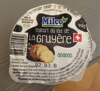 Yogourt au lait de la Gruyère ananas front packaging
