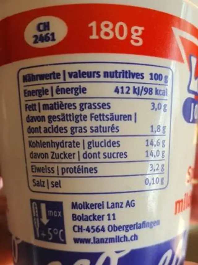 Lanz Jogurt banane nutrition facts table