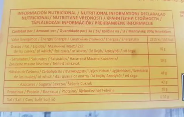 bon o bon Suerte nutrition facts table