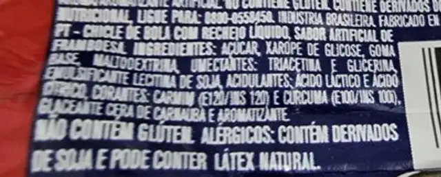 Chiclete Poosh Recheado Sabor Framboesa ingredients label