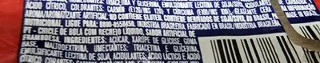 Chiclete Poosh Recheado Sabor Framboesa nutrition facts table