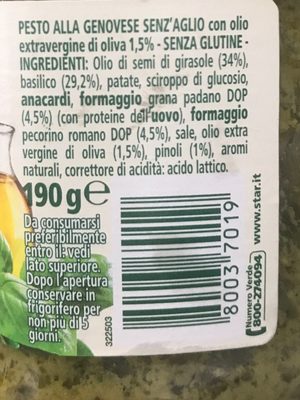 GranPesto alla Genovese senz'Aglio ingredients label