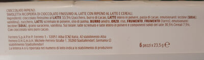 Kinder Cereali ingredients label