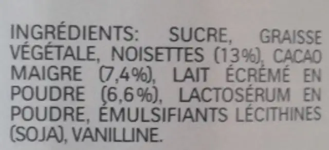 nutella ingredients label