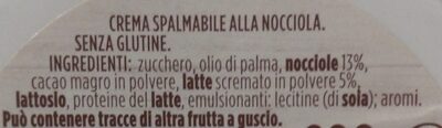 Crema alle nocciole ingredients label