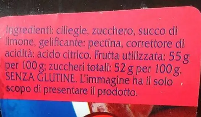 Confettura Extra di ciliegie nutrition facts table