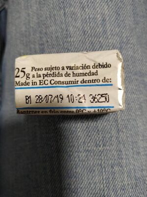 Levadura Fresca ingredients label