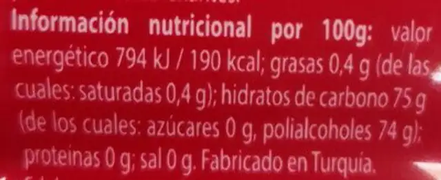 Mentos Full Fruit (sin azucar) nutrition facts table
