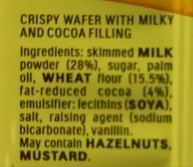 Kinder cards fergulf ingredients label