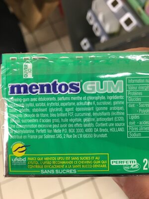 Mentos Gum UP2U Chlor Men ingredients label