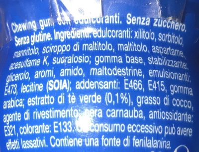 Chewing gum pire fresh ingredients label