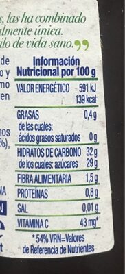 Frutas del bienestar nutrition facts table