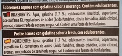 Gelatina sabor Morango ingredients label