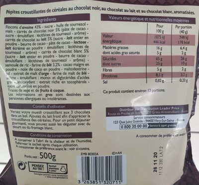 Muesli croustillant 3 chocolats nutrition facts table