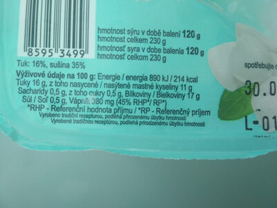 mozzarella třešinky nutrition facts table