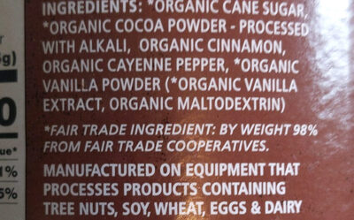 Spicy Cocoa ingredients label